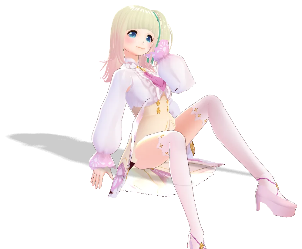 床に座ってほおづえをつく3D VRMコンパニオンのMomo